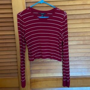 Forever 21 Red & White striped Cropped Long Sleeve Size Small